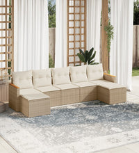 7-tlg. Garten-Sofagarnitur mit Kissen Beige Poly Rattan