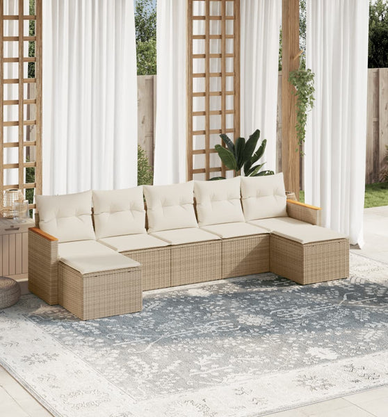 7-tlg. Garten-Sofagarnitur mit Kissen Beige Poly Rattan
