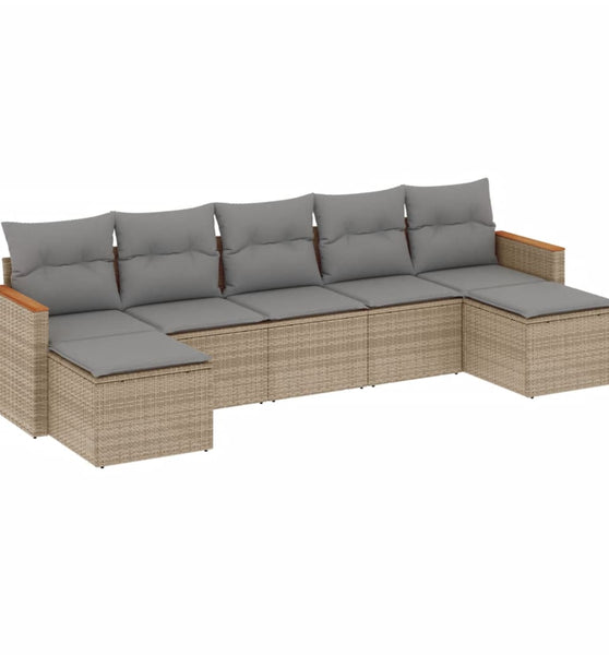 7-tlg. Garten-Sofagarnitur mit Kissen Beige Poly Rattan