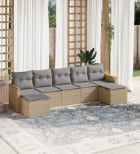 7-tlg. Garten-Sofagarnitur mit Kissen Beige Poly Rattan