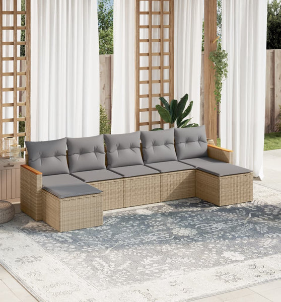 7-tlg. Garten-Sofagarnitur mit Kissen Beige Poly Rattan