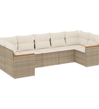 7-tlg. Garten-Sofagarnitur mit Kissen Beige Poly Rattan