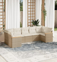 7-tlg. Garten-Sofagarnitur mit Kissen Beige Poly Rattan
