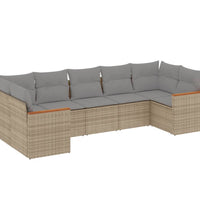 7-tlg. Garten-Sofagarnitur mit Kissen Beige Poly Rattan