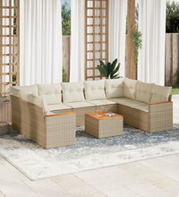 10-tlg. Garten-Sofagarnitur mit Kissen Beige Poly Rattan