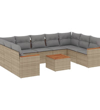 10-tlg. Garten-Sofagarnitur mit Kissen Beige Poly Rattan
