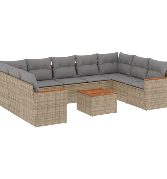 10-tlg. Garten-Sofagarnitur mit Kissen Beige Poly Rattan