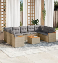 10-tlg. Garten-Sofagarnitur mit Kissen Beige Poly Rattan