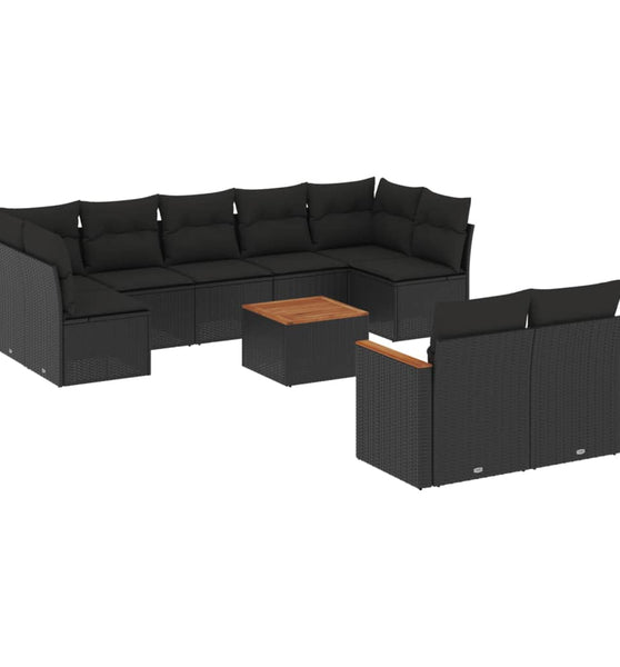 10-tlg. Garten-Sofagarnitur mit Kissen Schwarz Poly Rattan