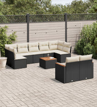10-tlg. Garten-Sofagarnitur mit Kissen Schwarz Poly Rattan