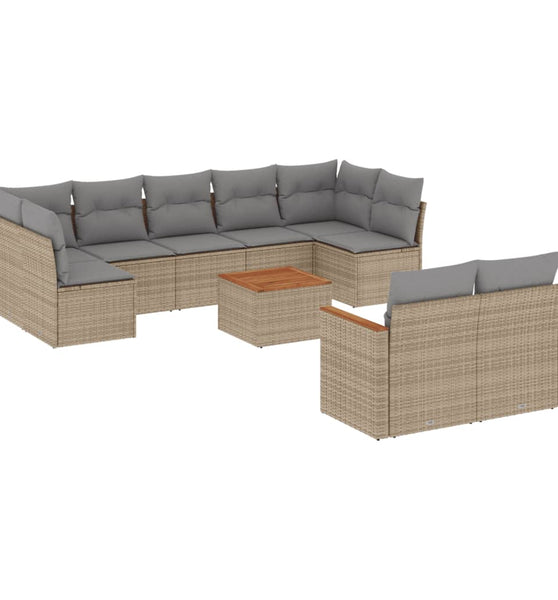 10-tlg. Garten-Sofagarnitur mit Kissen Beige Poly Rattan