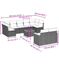 10-tlg. Garten-Sofagarnitur mit Kissen Grau Poly Rattan