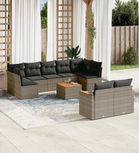 10-tlg. Garten-Sofagarnitur mit Kissen Grau Poly Rattan
