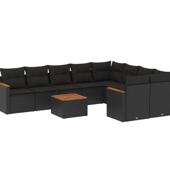 10-tlg. Garten-Sofagarnitur mit Kissen Schwarz Poly Rattan