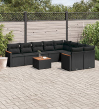 10-tlg. Garten-Sofagarnitur mit Kissen Schwarz Poly Rattan