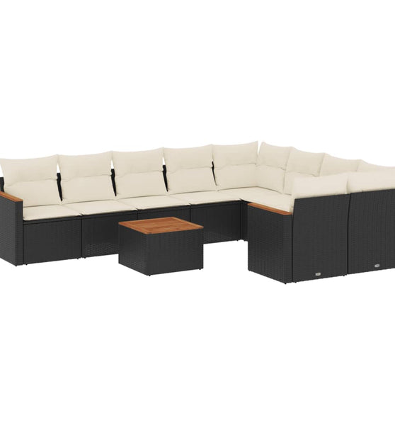 10-tlg. Garten-Sofagarnitur mit Kissen Schwarz Poly Rattan