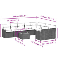 10-tlg. Garten-Sofagarnitur mit Kissen Schwarz Poly Rattan