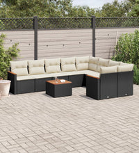 10-tlg. Garten-Sofagarnitur mit Kissen Schwarz Poly Rattan