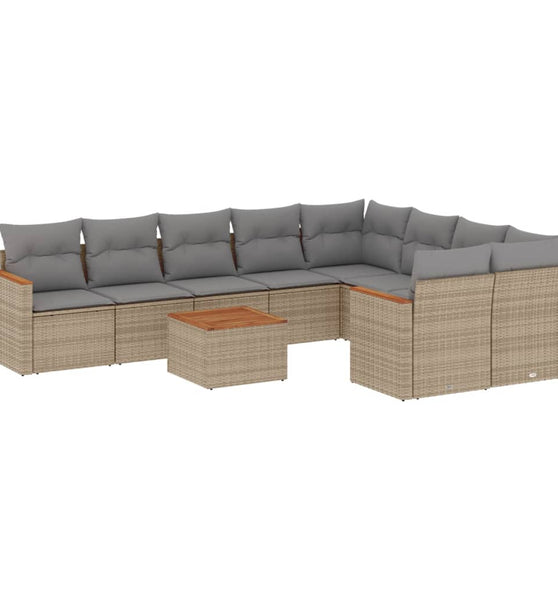 10-tlg. Garten-Sofagarnitur mit Kissen Beige Poly Rattan