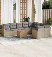 10-tlg. Garten-Sofagarnitur mit Kissen Beige Poly Rattan