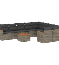 10-tlg. Garten-Sofagarnitur mit Kissen Grau Poly Rattan