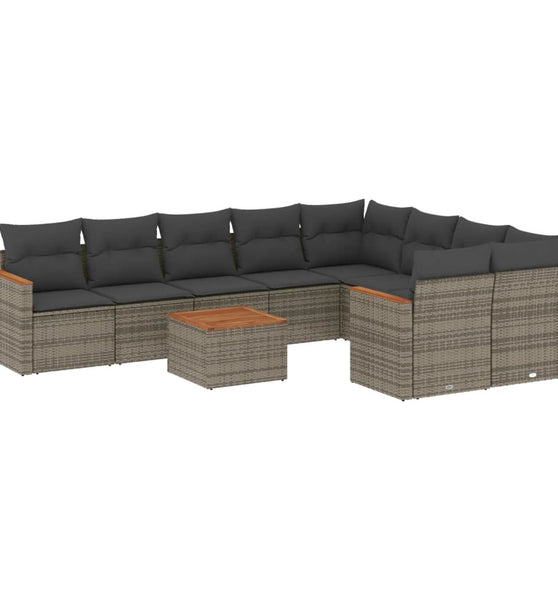 10-tlg. Garten-Sofagarnitur mit Kissen Grau Poly Rattan