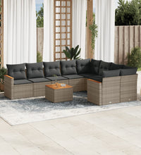 10-tlg. Garten-Sofagarnitur mit Kissen Grau Poly Rattan