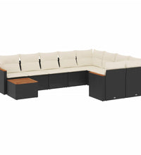 10-tlg. Garten-Sofagarnitur mit Kissen Schwarz Poly Rattan