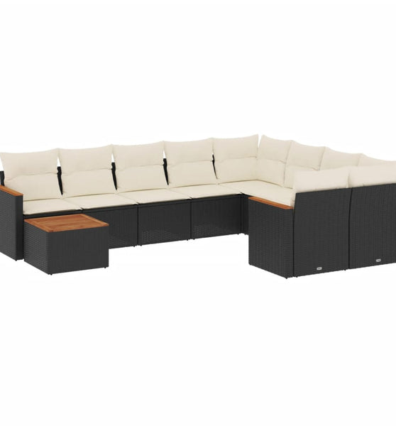 10-tlg. Garten-Sofagarnitur mit Kissen Schwarz Poly Rattan