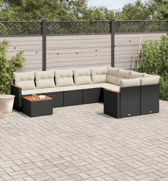 10-tlg. Garten-Sofagarnitur mit Kissen Schwarz Poly Rattan