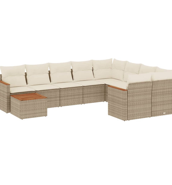 10-tlg. Garten-Sofagarnitur mit Kissen Beige Poly Rattan
