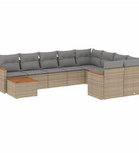 10-tlg. Garten-Sofagarnitur mit Kissen Beige Poly Rattan