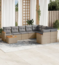 10-tlg. Garten-Sofagarnitur mit Kissen Beige Poly Rattan