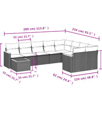 10-tlg. Garten-Sofagarnitur mit Kissen Grau Poly Rattan