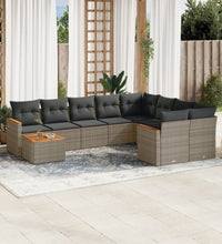 10-tlg. Garten-Sofagarnitur mit Kissen Grau Poly Rattan