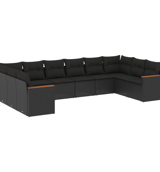 10-tlg. Garten-Sofagarnitur mit Kissen Schwarz Poly Rattan