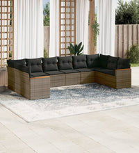 10-tlg. Garten-Sofagarnitur mit Kissen Grau Poly Rattan