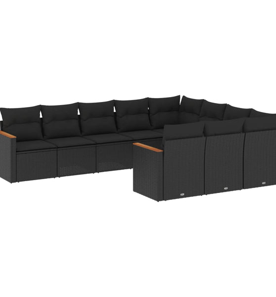 10-tlg. Garten-Sofagarnitur mit Kissen Schwarz Poly Rattan