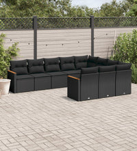 10-tlg. Garten-Sofagarnitur mit Kissen Schwarz Poly Rattan