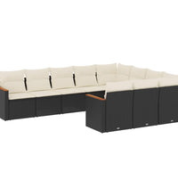 10-tlg. Garten-Sofagarnitur mit Kissen Schwarz Poly Rattan