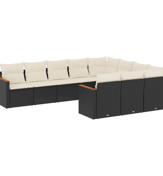 10-tlg. Garten-Sofagarnitur mit Kissen Schwarz Poly Rattan