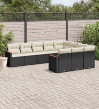 10-tlg. Garten-Sofagarnitur mit Kissen Schwarz Poly Rattan