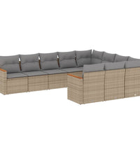 10-tlg. Garten-Sofagarnitur mit Kissen Beige Poly Rattan