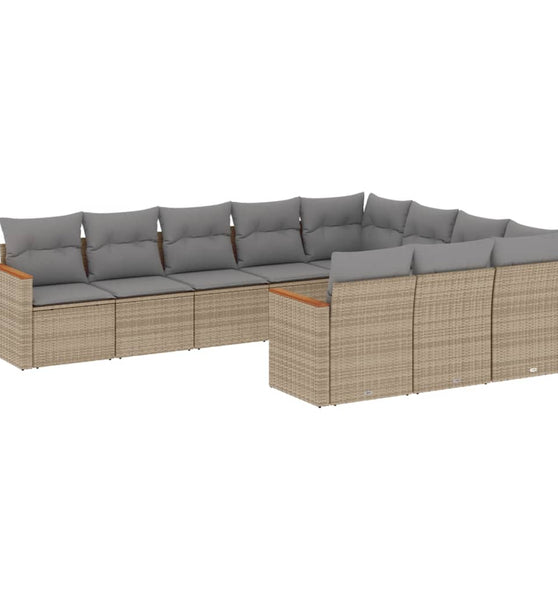 10-tlg. Garten-Sofagarnitur mit Kissen Beige Poly Rattan