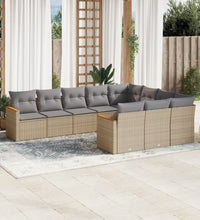 10-tlg. Garten-Sofagarnitur mit Kissen Beige Poly Rattan