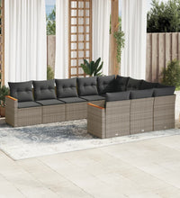 10-tlg. Garten-Sofagarnitur mit Kissen Grau Poly Rattan