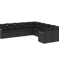 10-tlg. Garten-Sofagarnitur mit Kissen Schwarz Poly Rattan