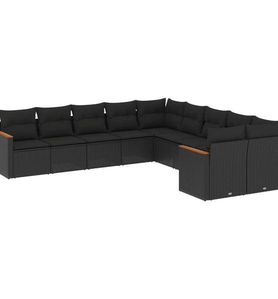 10-tlg. Garten-Sofagarnitur mit Kissen Schwarz Poly Rattan