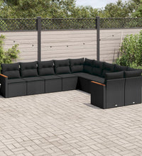 10-tlg. Garten-Sofagarnitur mit Kissen Schwarz Poly Rattan