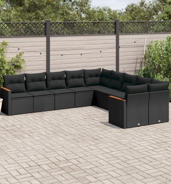 10-tlg. Garten-Sofagarnitur mit Kissen Schwarz Poly Rattan
